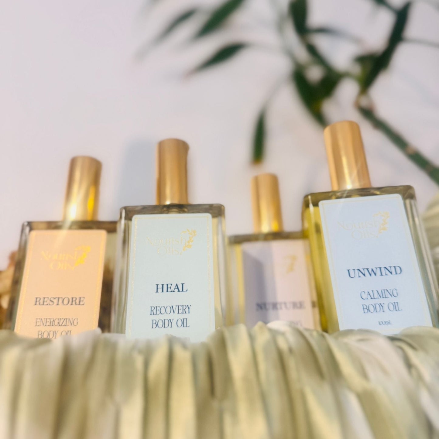 Restore Oil featured alongside Nurture and Heal Oils from Nourish Oils, part of a natural ritual wellness collection.