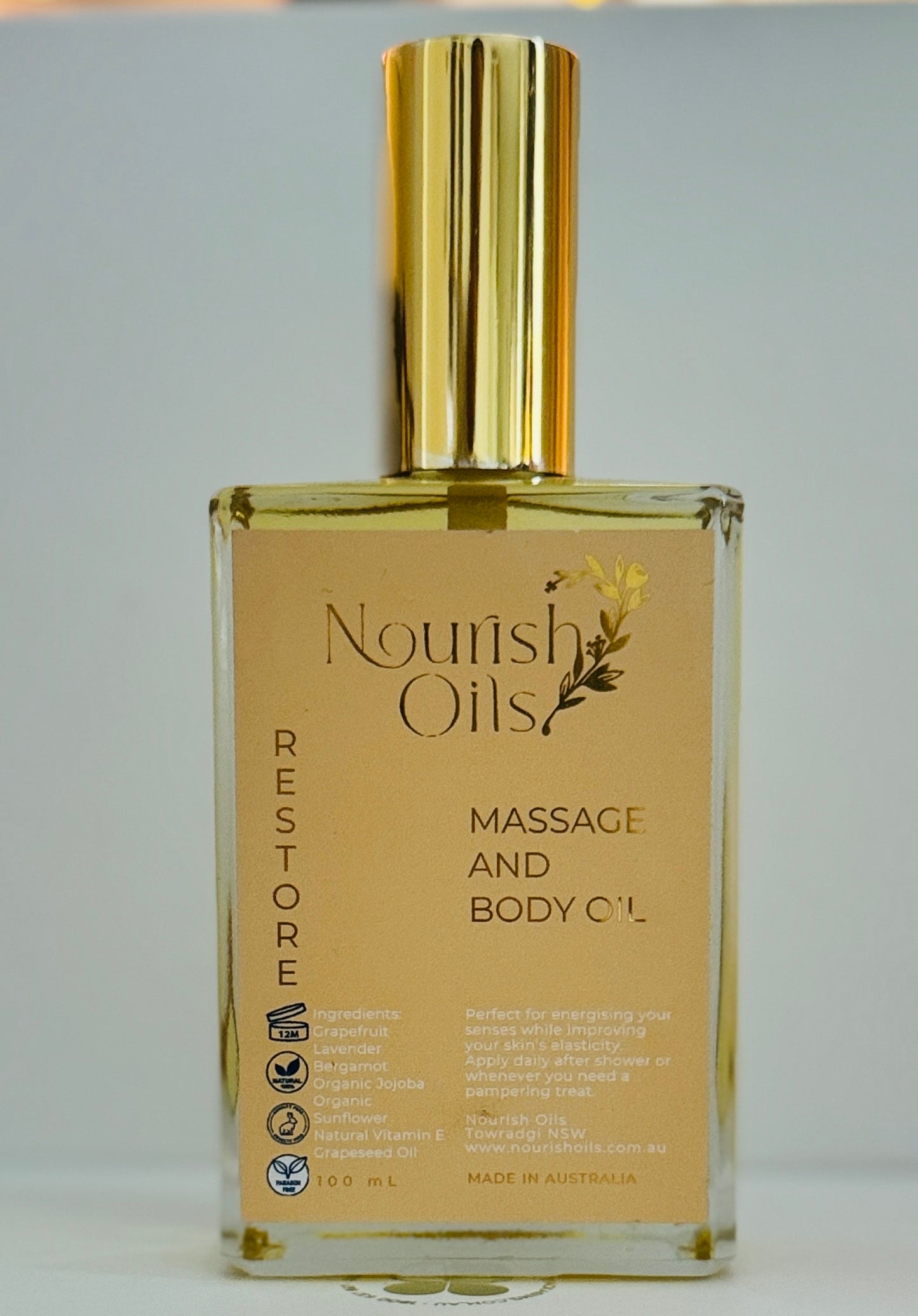 Nourish Oils restore body massage oil Australian natural organic
