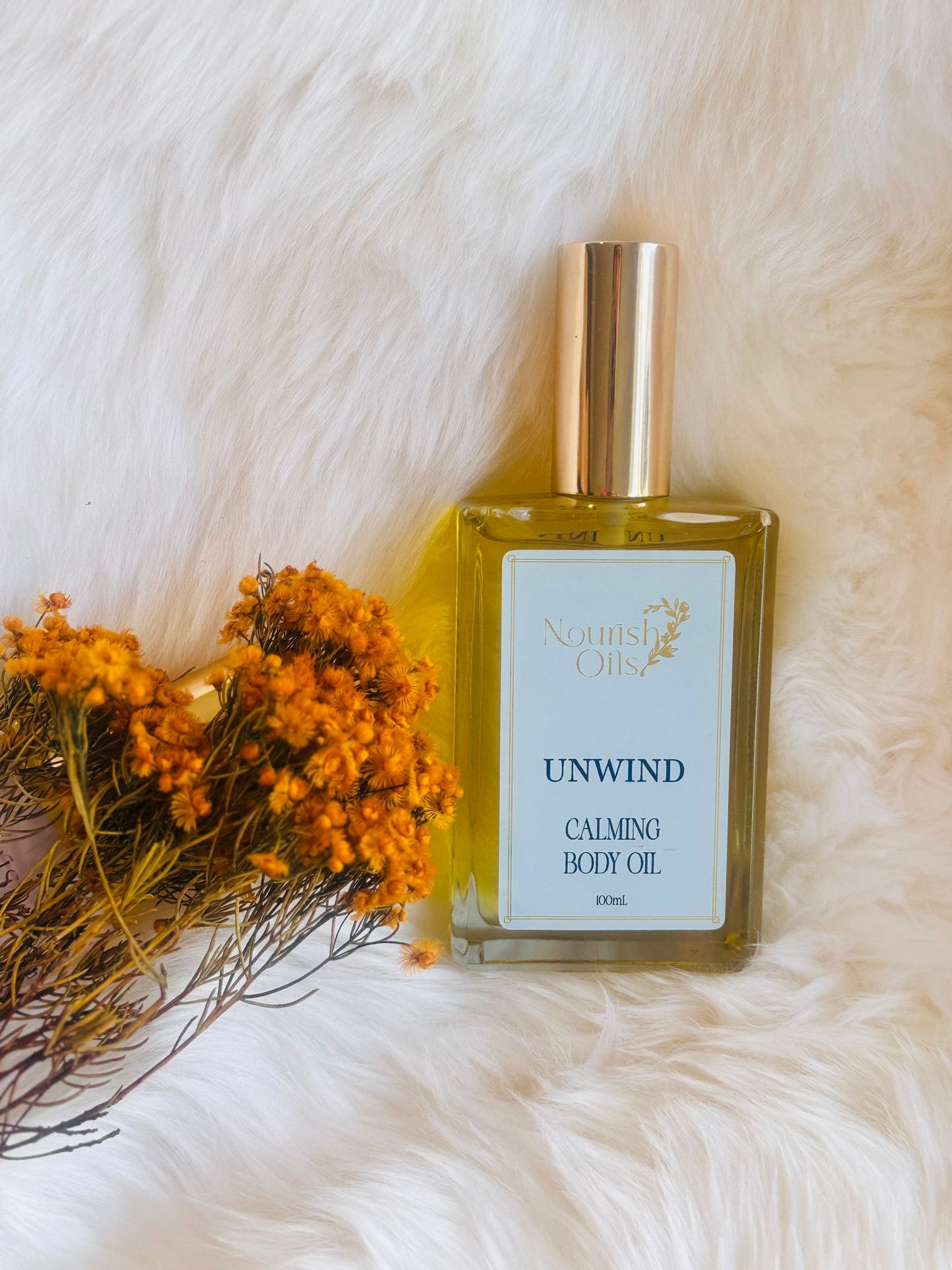 A calming body oil blend with lavender, ylang ylang, and cedarwood to ease stress, release tension, and promote restful sleep.