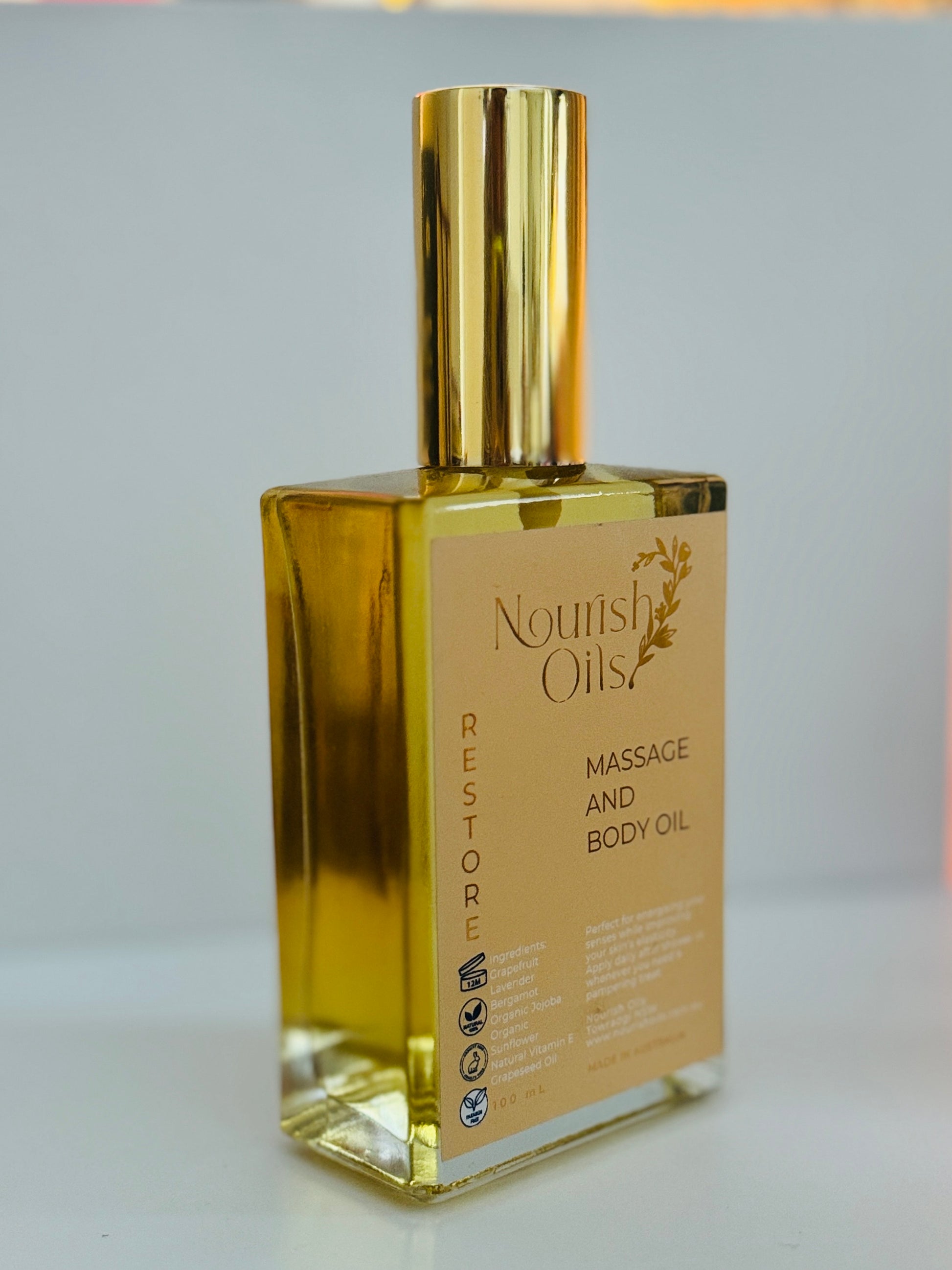Nourish Oils restore body massage oil Australian natural organic