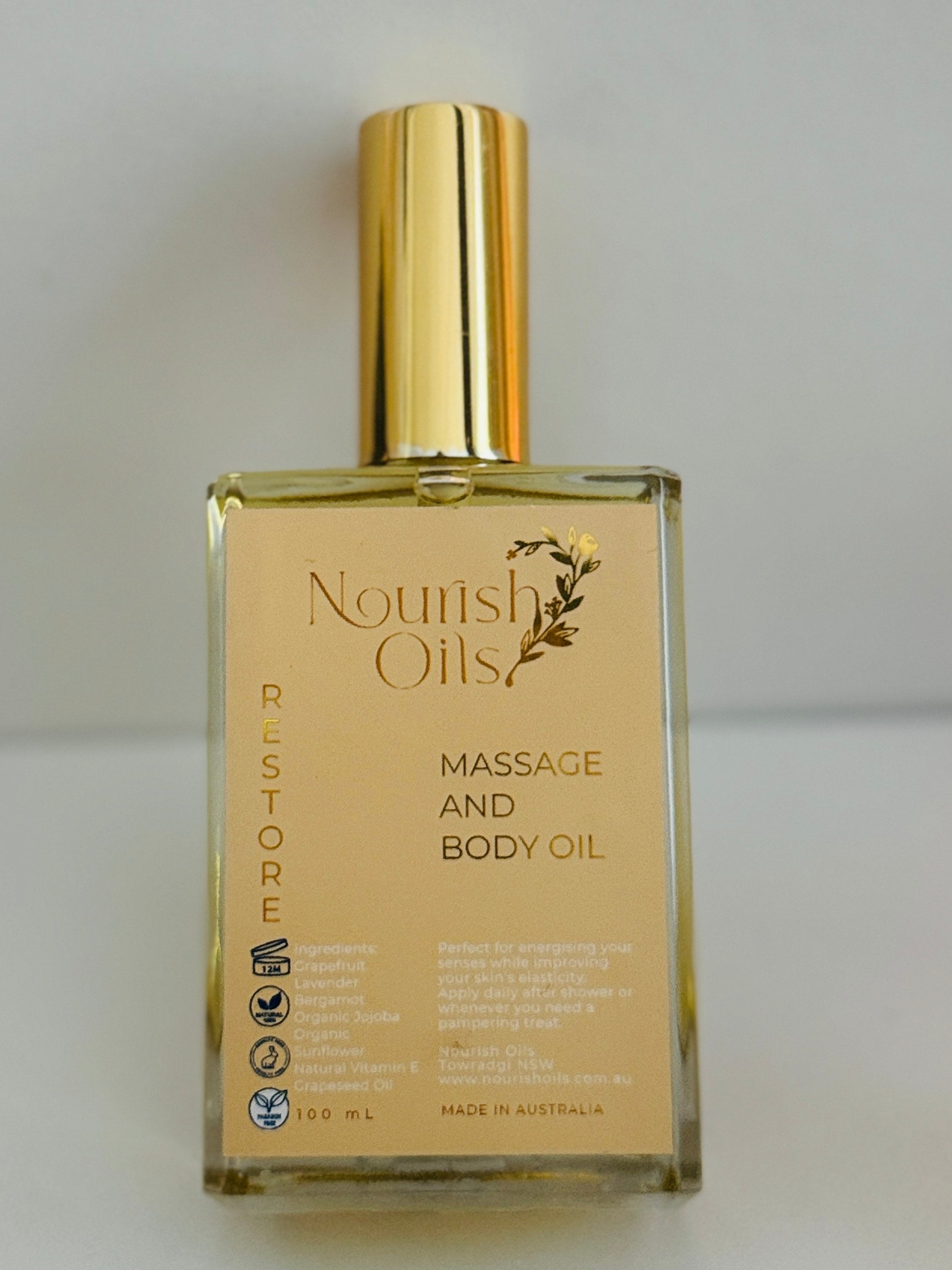 Nourish Oils restore body massage oil Australian natural organic