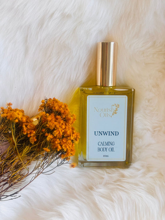 A calming body oil blend with lavender, ylang ylang, and cedarwood to ease stress, release tension, and promote restful sleep.
