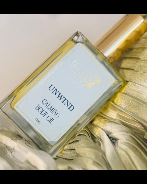 Nourish Oils unwind body oil, Australian made lavender organic sensitive apricot kernel oil calendula